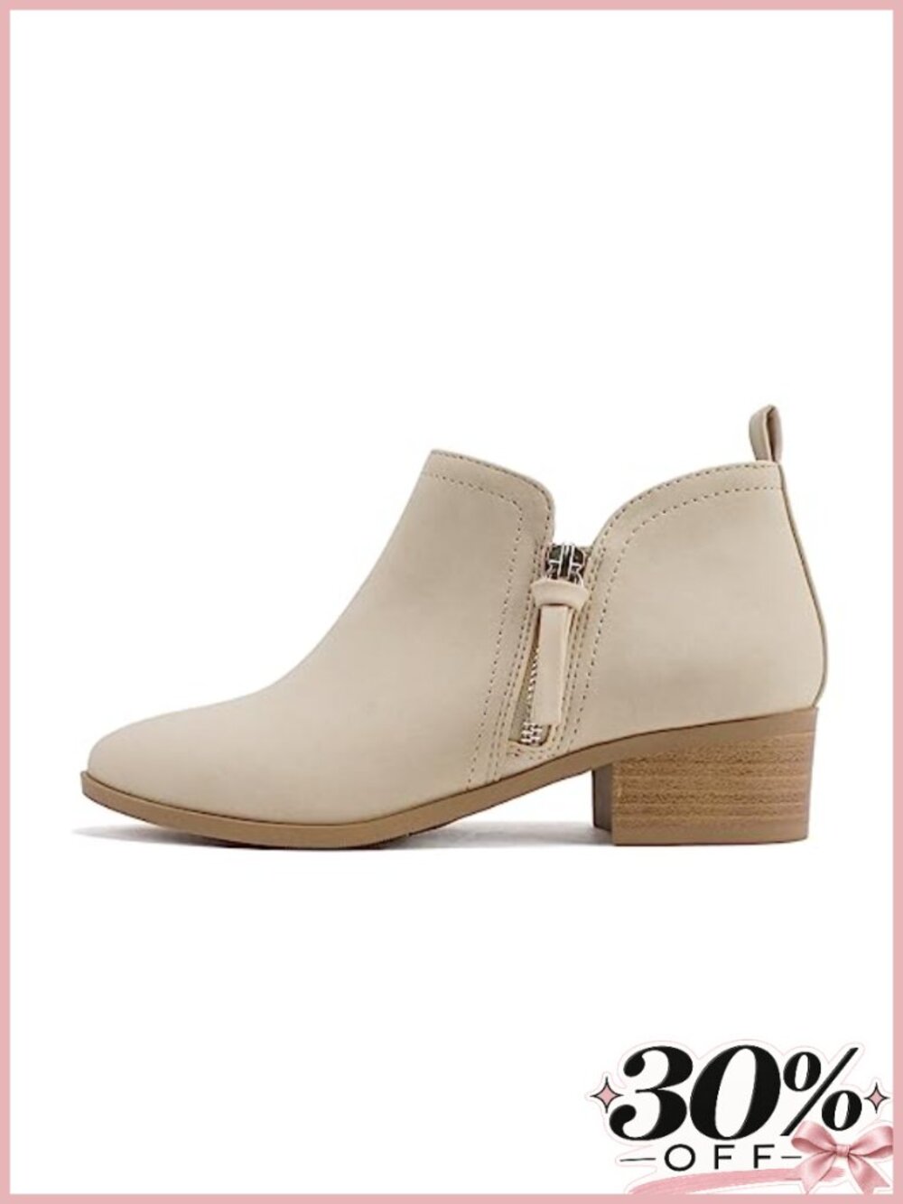 Women Round Toe Ankle Bootie Low Block Heel Side Zip Pull Tab Faux Suede